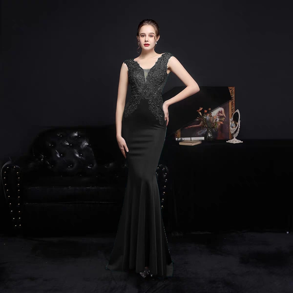 Diamante lace evening dress