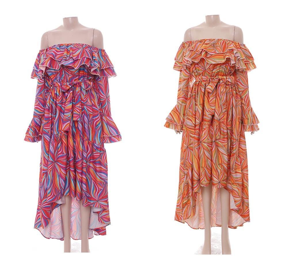 Colorful ruffle flowy dress