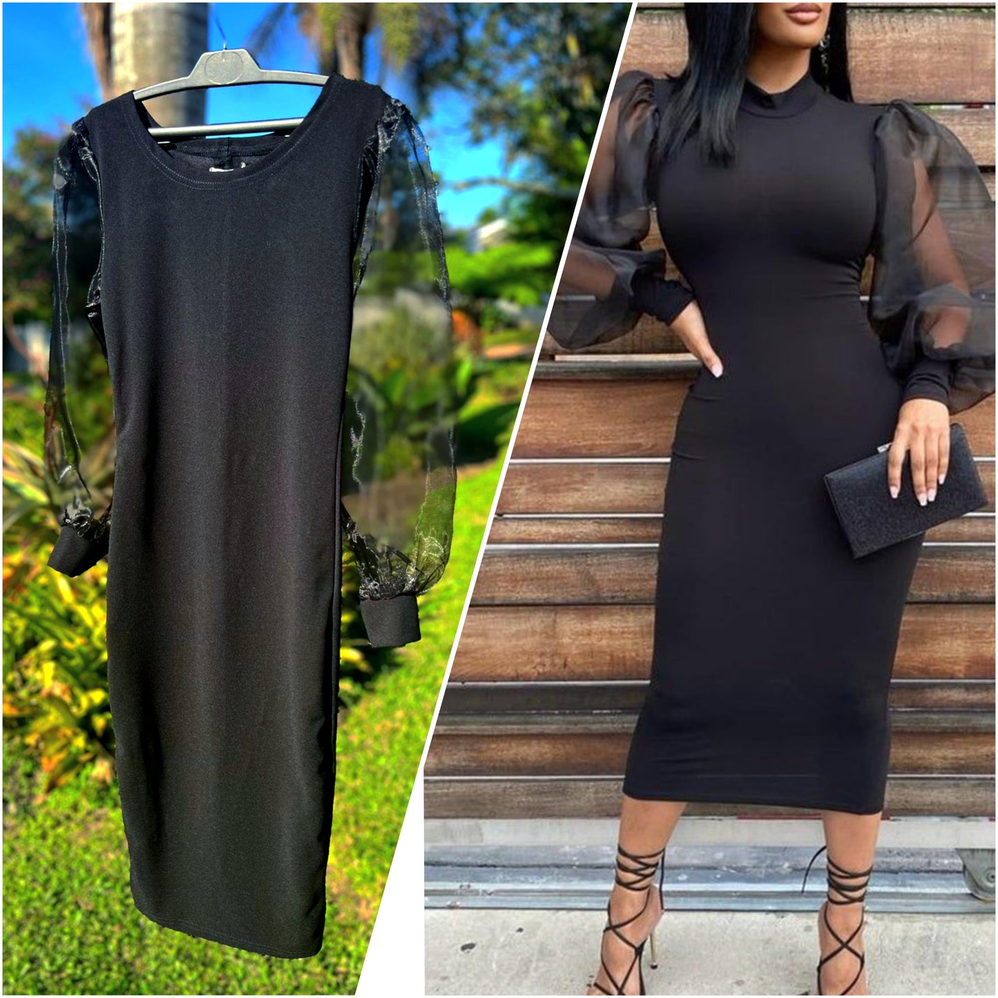Black Gauze sleeve bodycon dress
