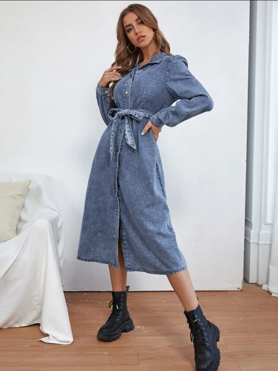 Button down denim dress