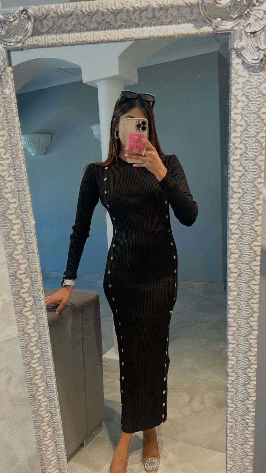 silver studded ribbed knit dress