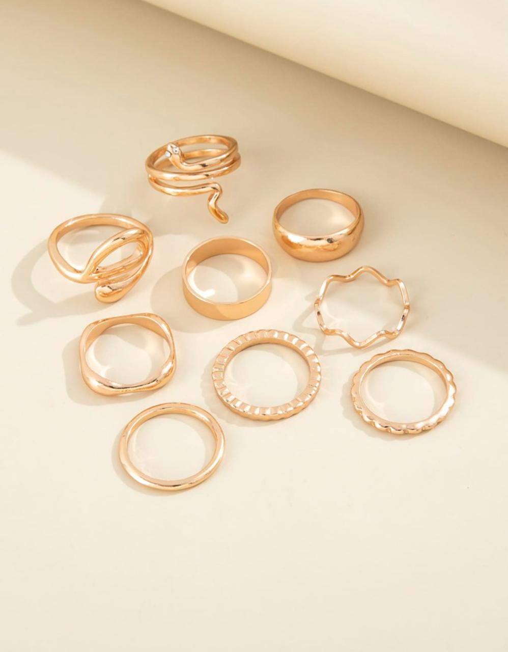 9pcs Rhinestone Decor Snake Design Ring