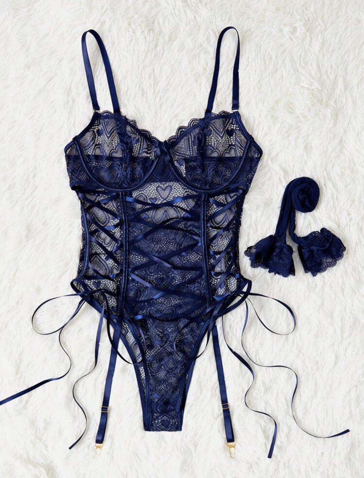 Sexy Lace Up Garter Teddy Bodysuit