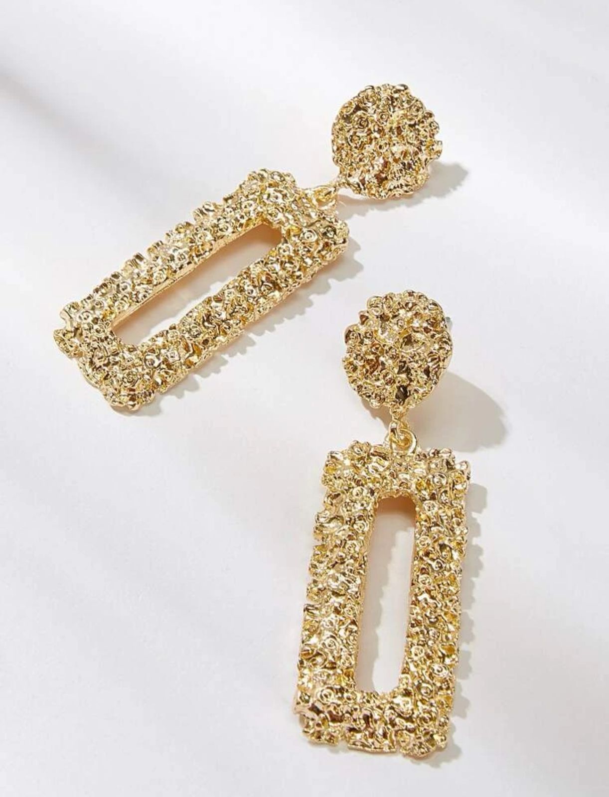 Textured Metal Rectangle Drop Earrings