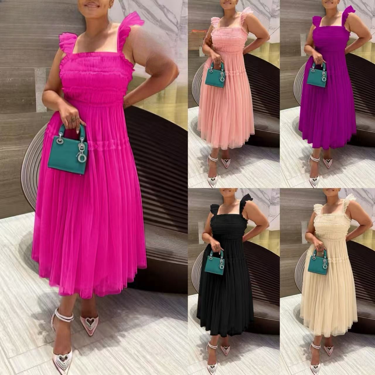 Soft lace short sleeves dress