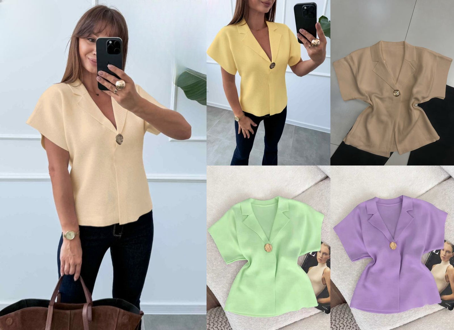 V neck one button top