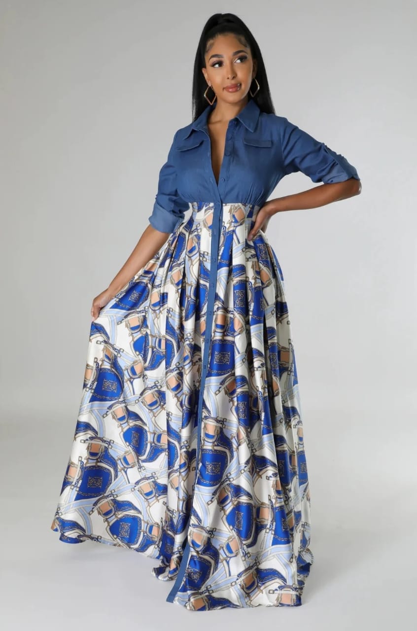 denim inspired maxi dress