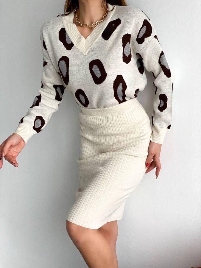 Knit warm printed set