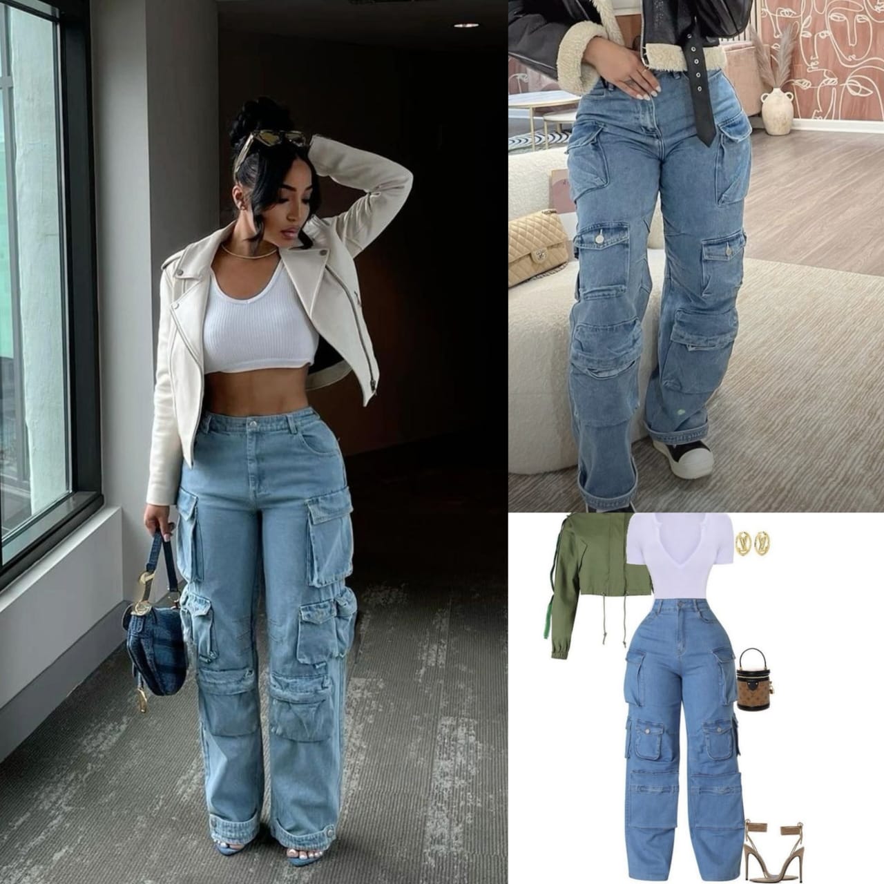 Denim High rise Cargo Jeans