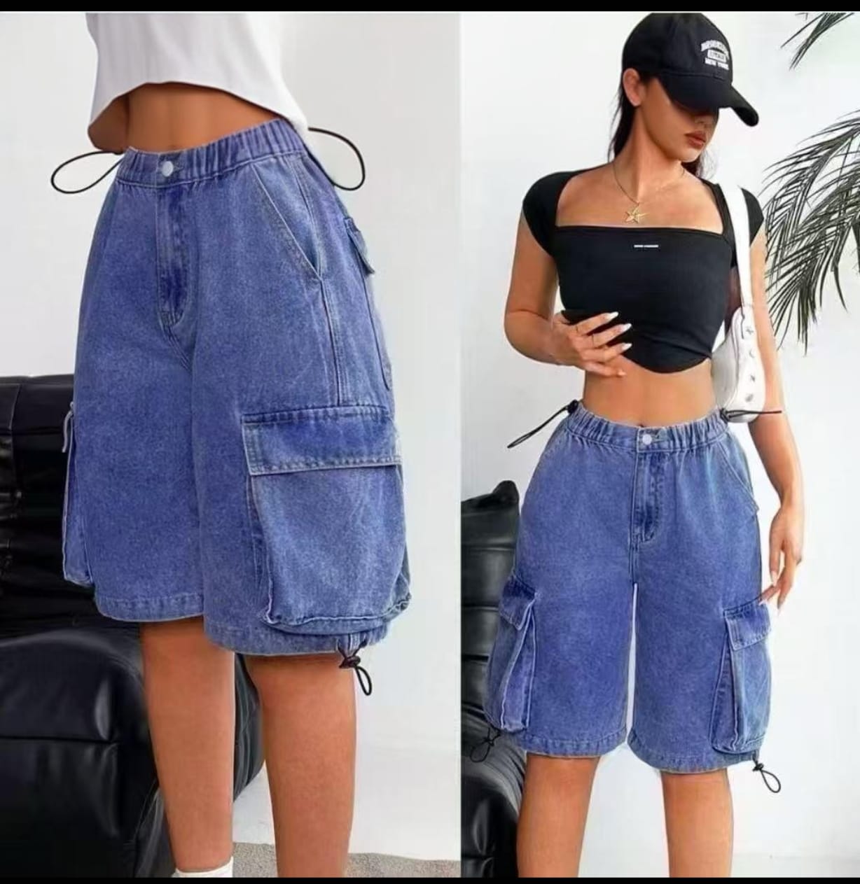 denim short with pockets on the sides
