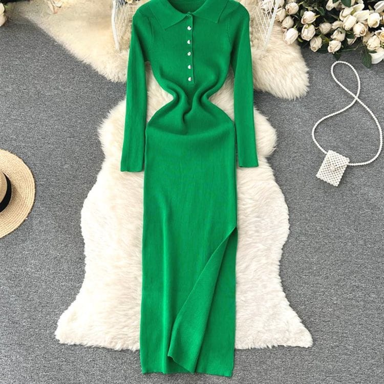 Ribbed long sleeve dress