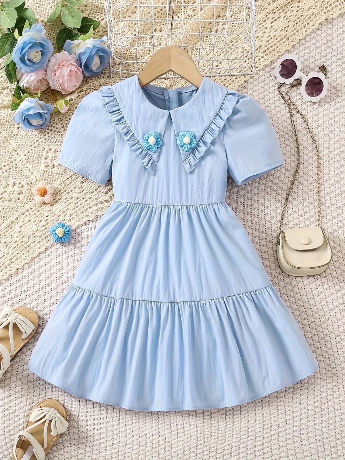 turndown collar light blue dress
