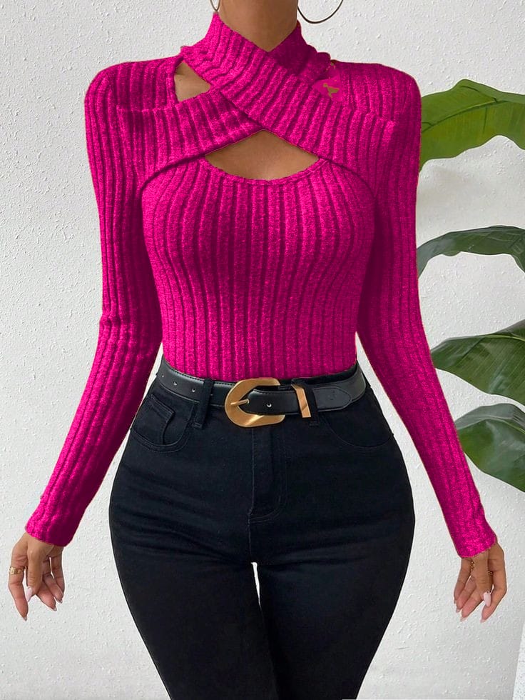cross over ribbed poloneck