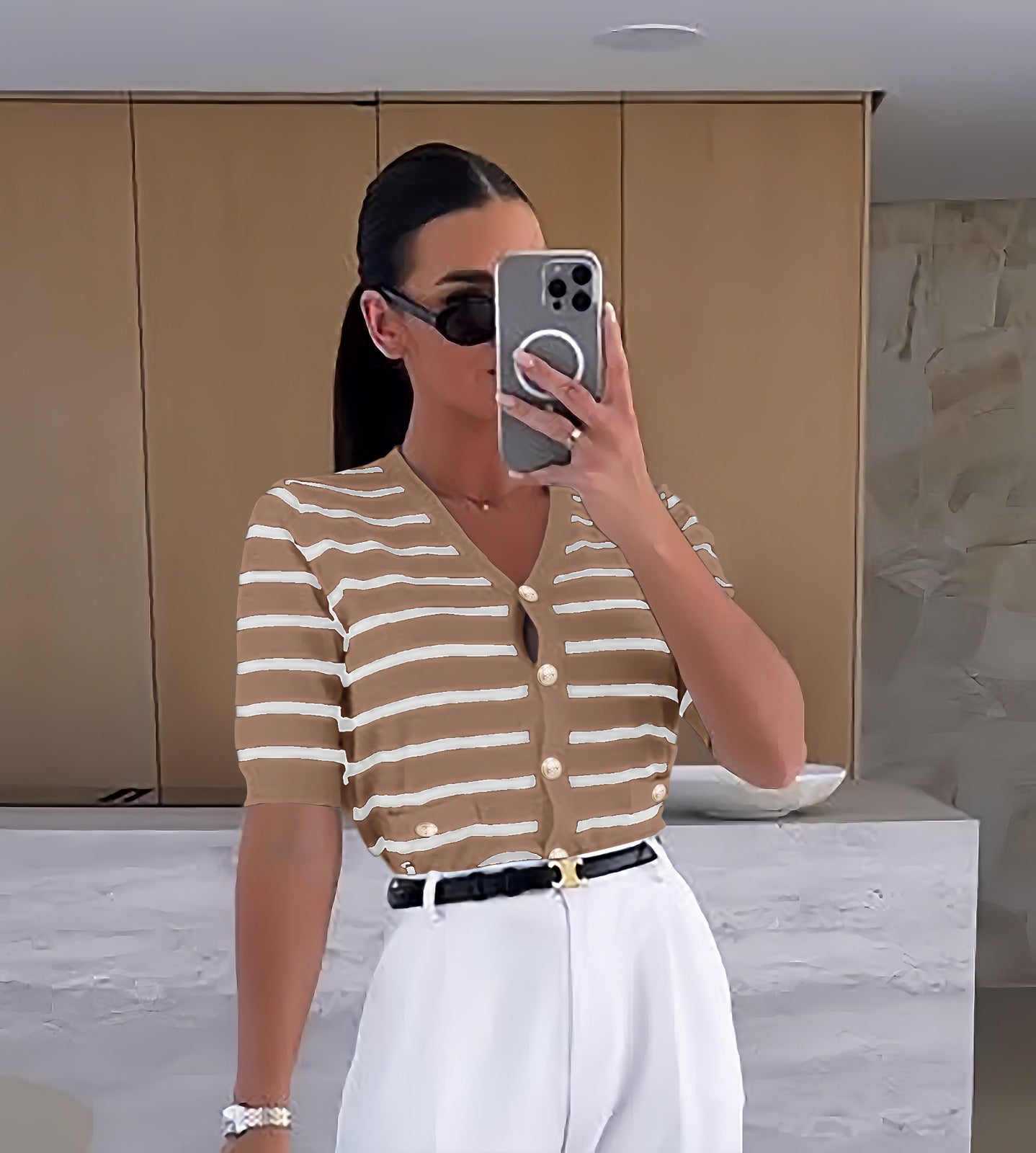 Khaki and White stripe old money top