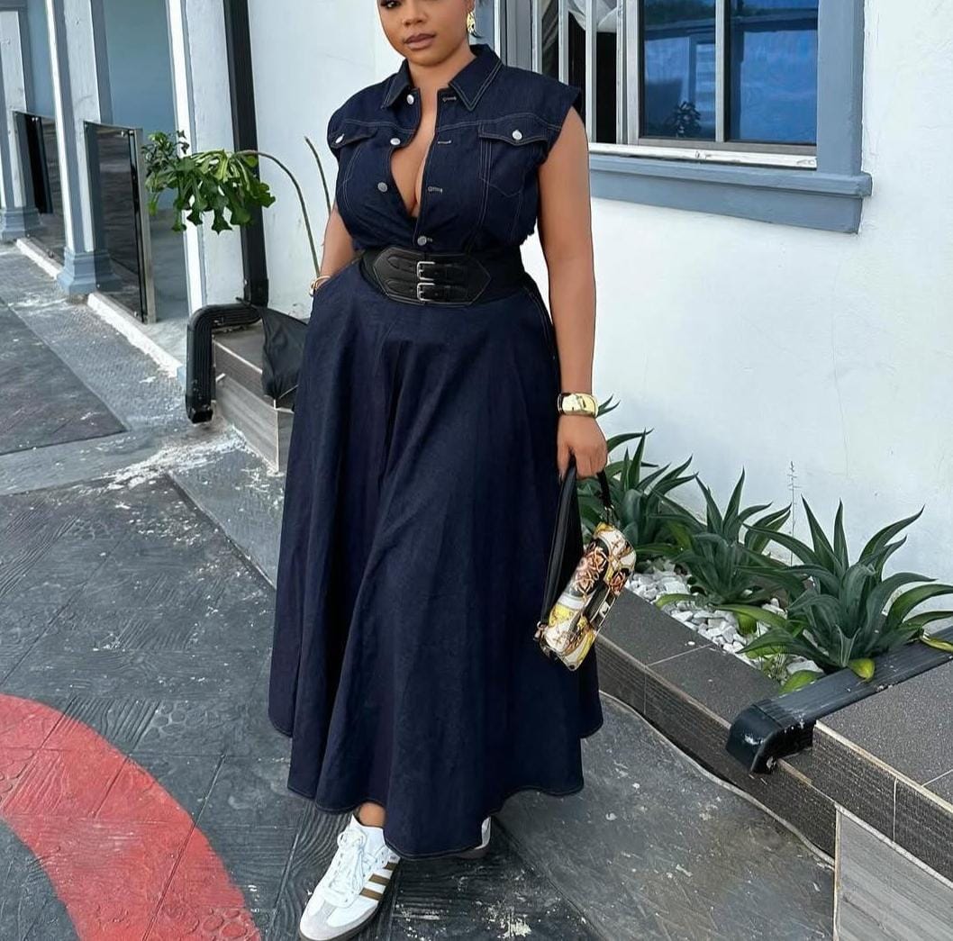 denim button dress with belt