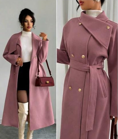 Long button coat with belt
