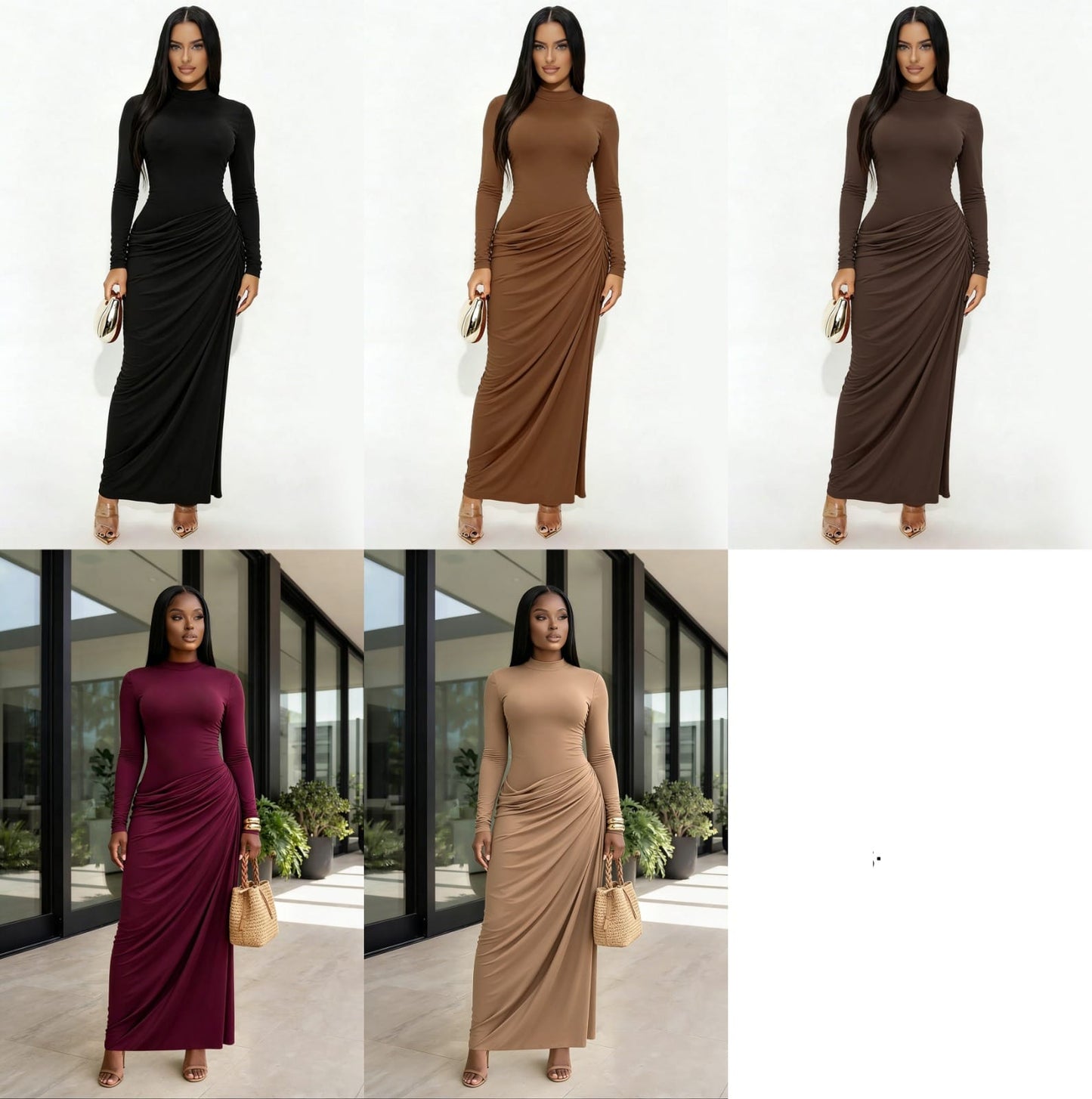 High neck long sleeves bodycon dress