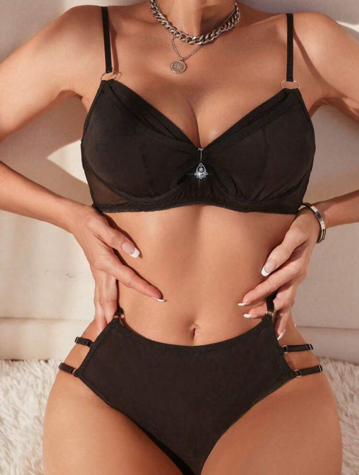 Solid Cut Out Ring Linked Lingerie