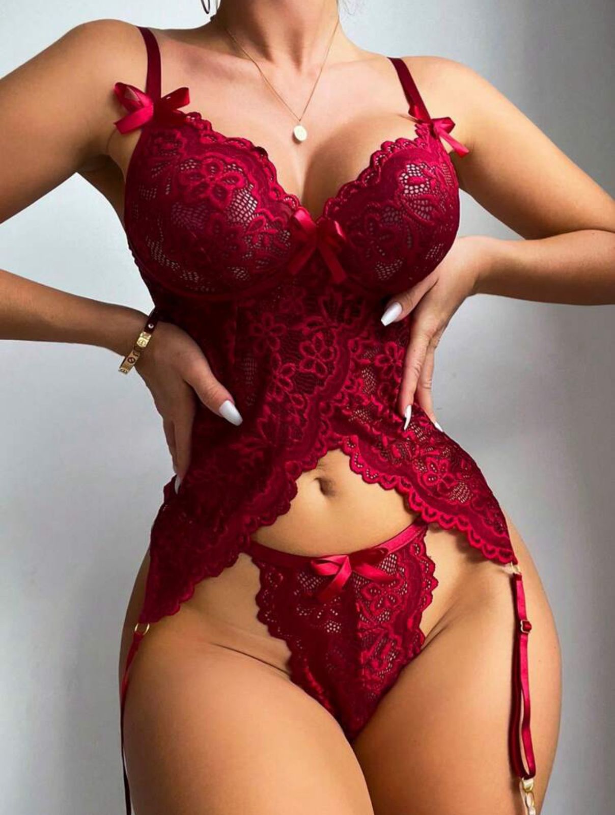Floral Lace Bow Front Garter Lingerie