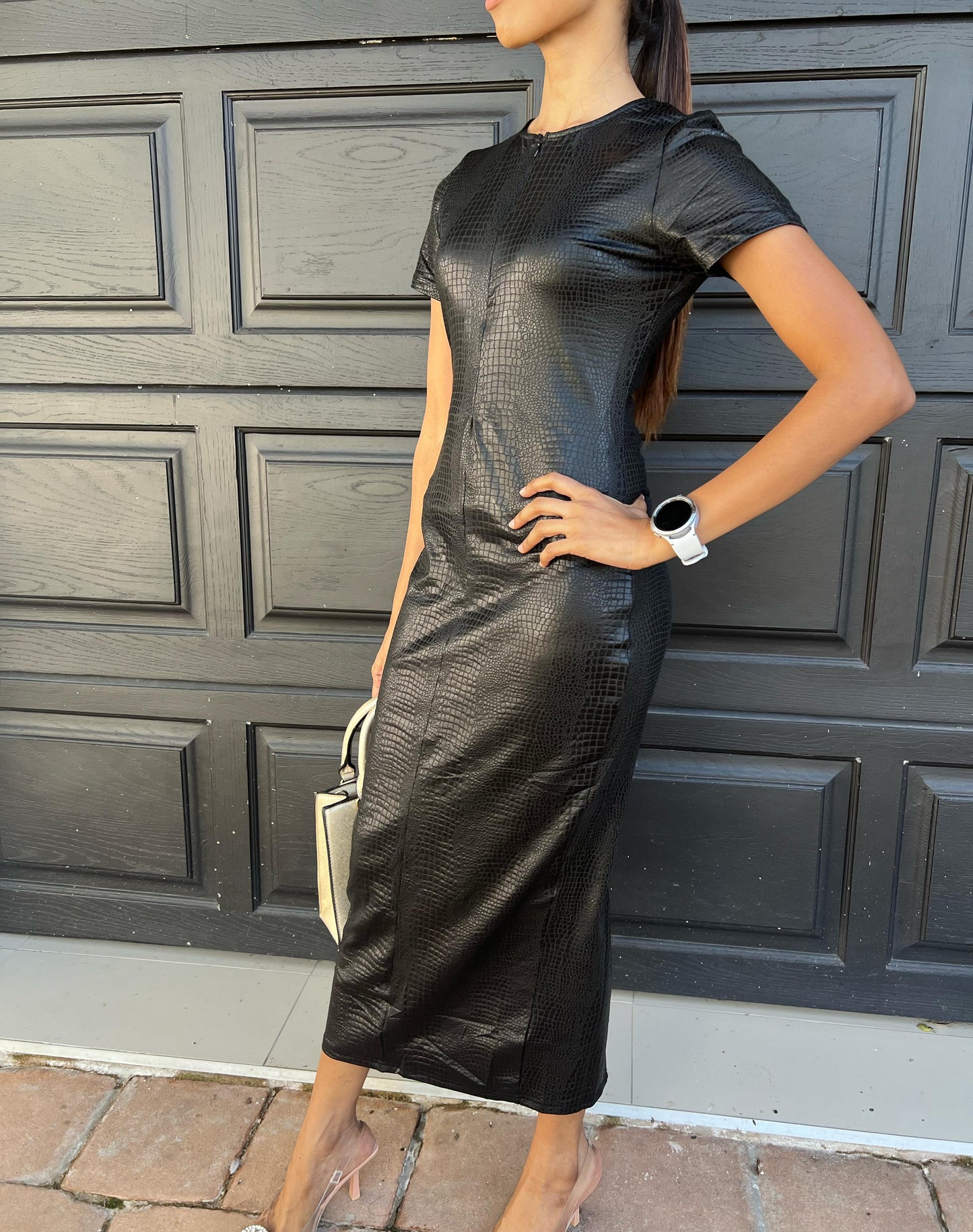 PU Leather croc finish dress