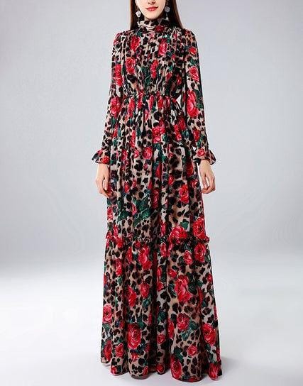 Rose animal print maxi dress