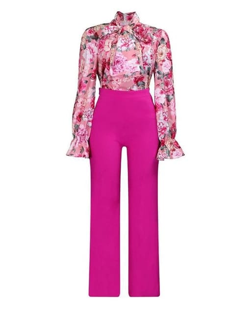 Bow Tie Balloon sleeves top & pink Pants