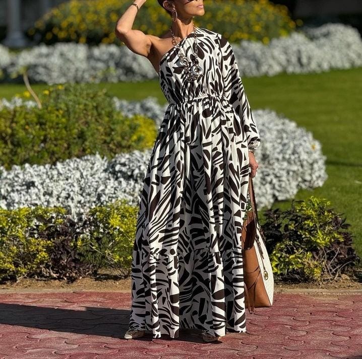 Zebra one arm maxi dress
