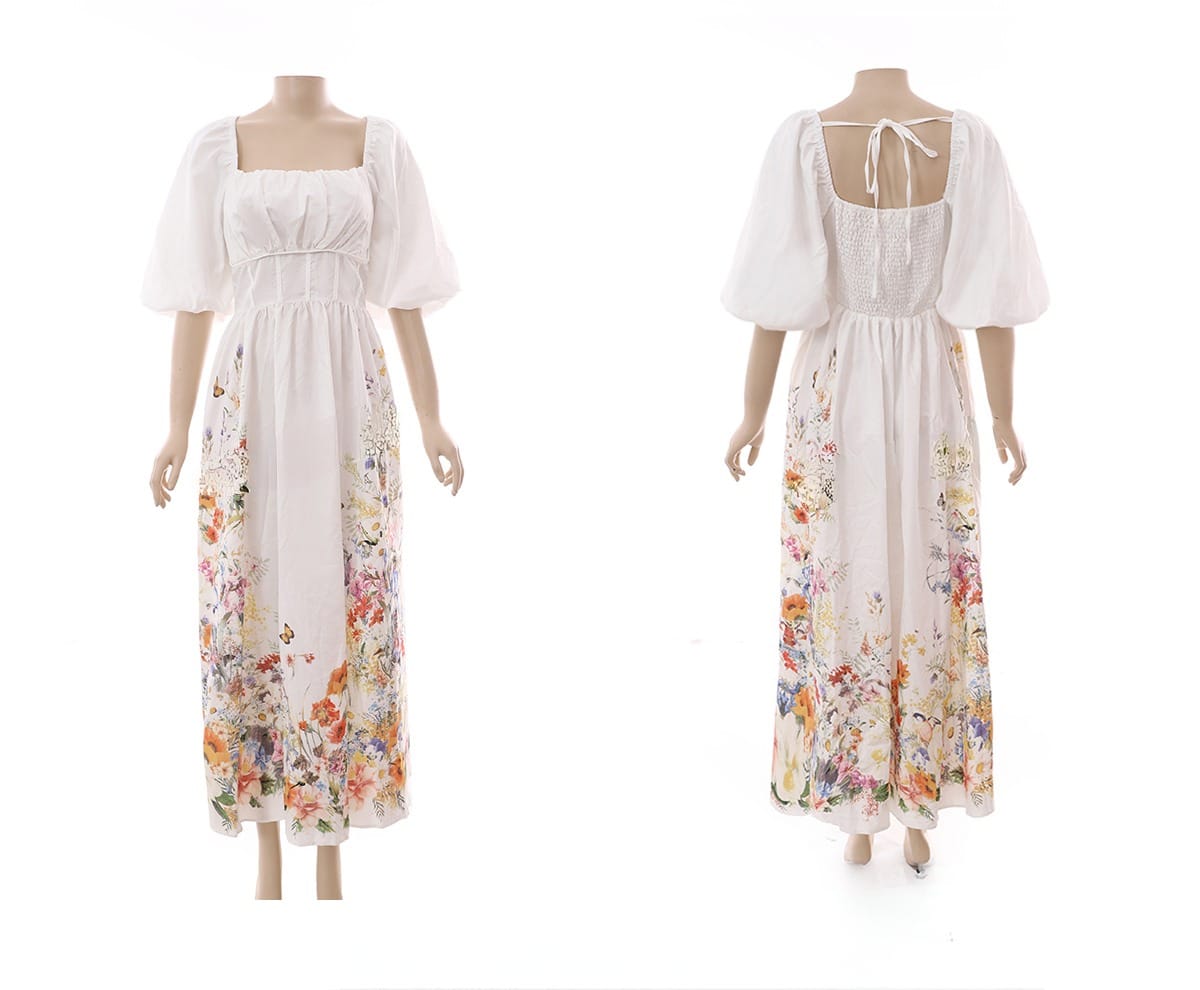 Puff sleeve floral A lined dress