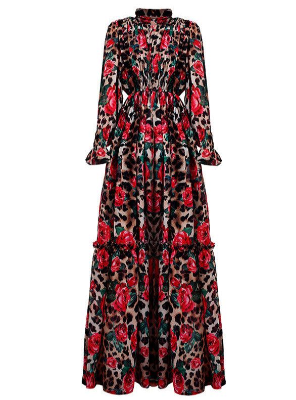 Rose animal print maxi dress