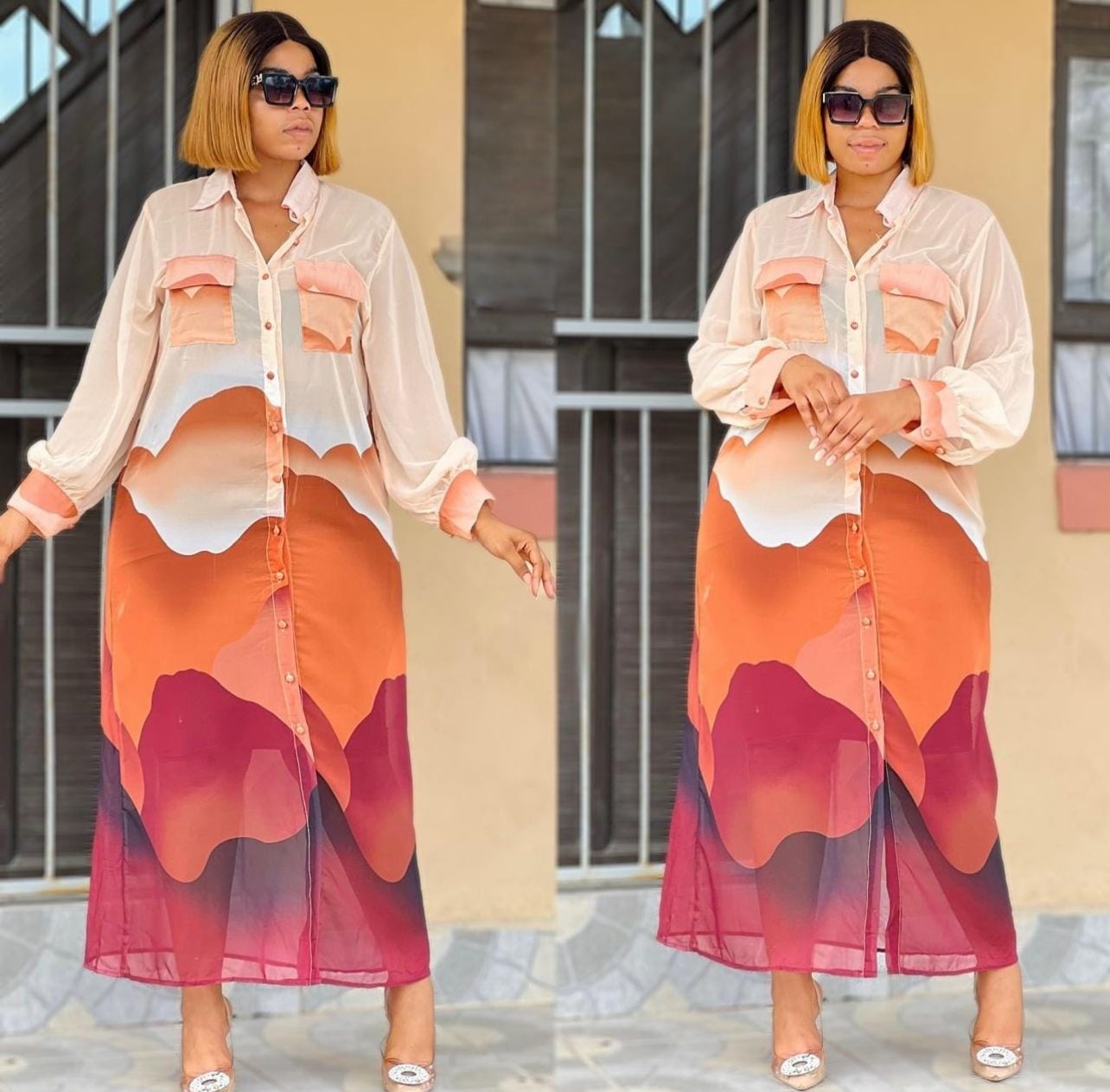 chiffon button down dress