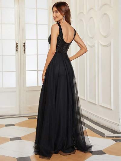 sequin gauze evening dress