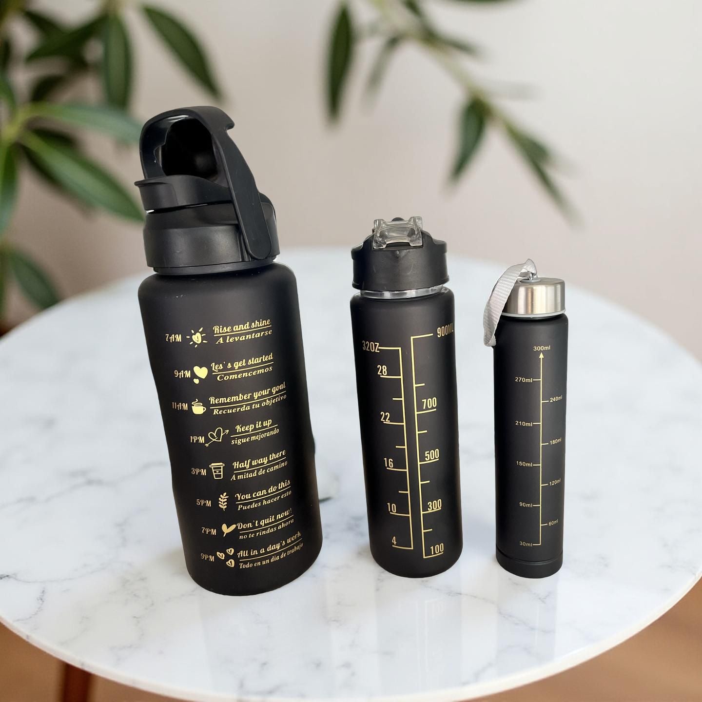 Black 3pcs motivational water bottles