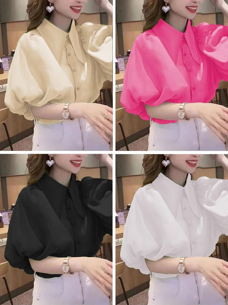 puff shoulder with collar blouse