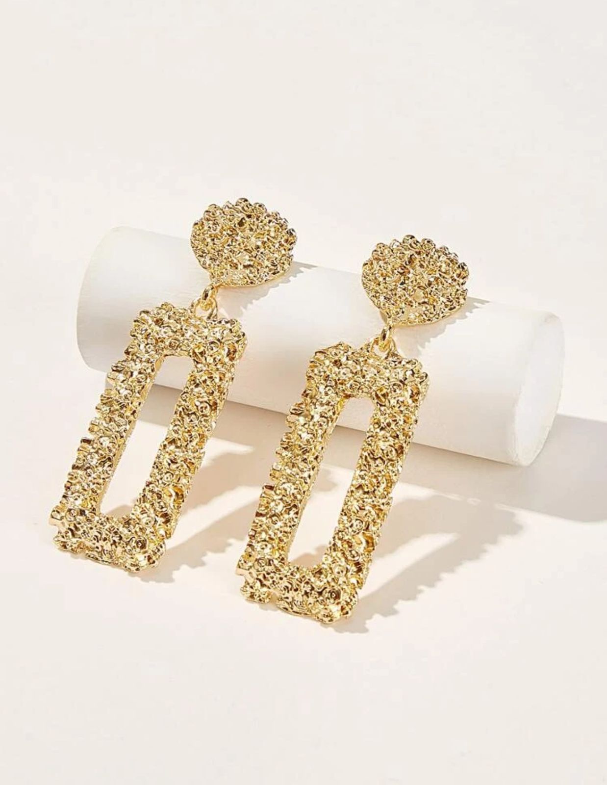 Textured Metal Rectangle Drop Earrings