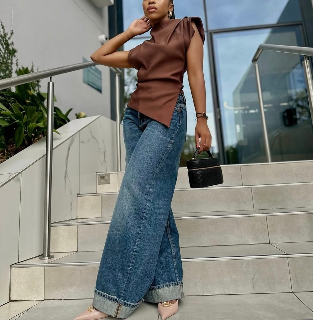 flare trendy fold jeans