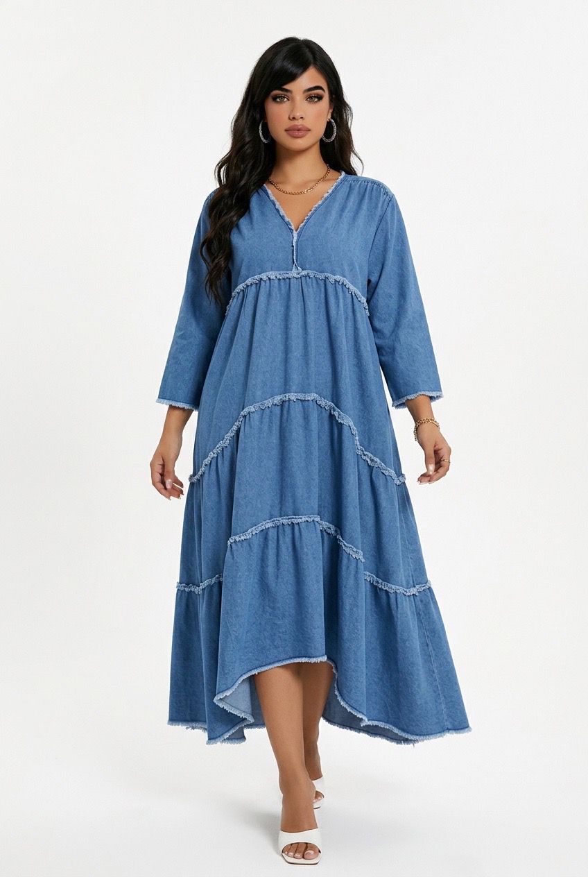 denim flowy tier dress – ClothingCo