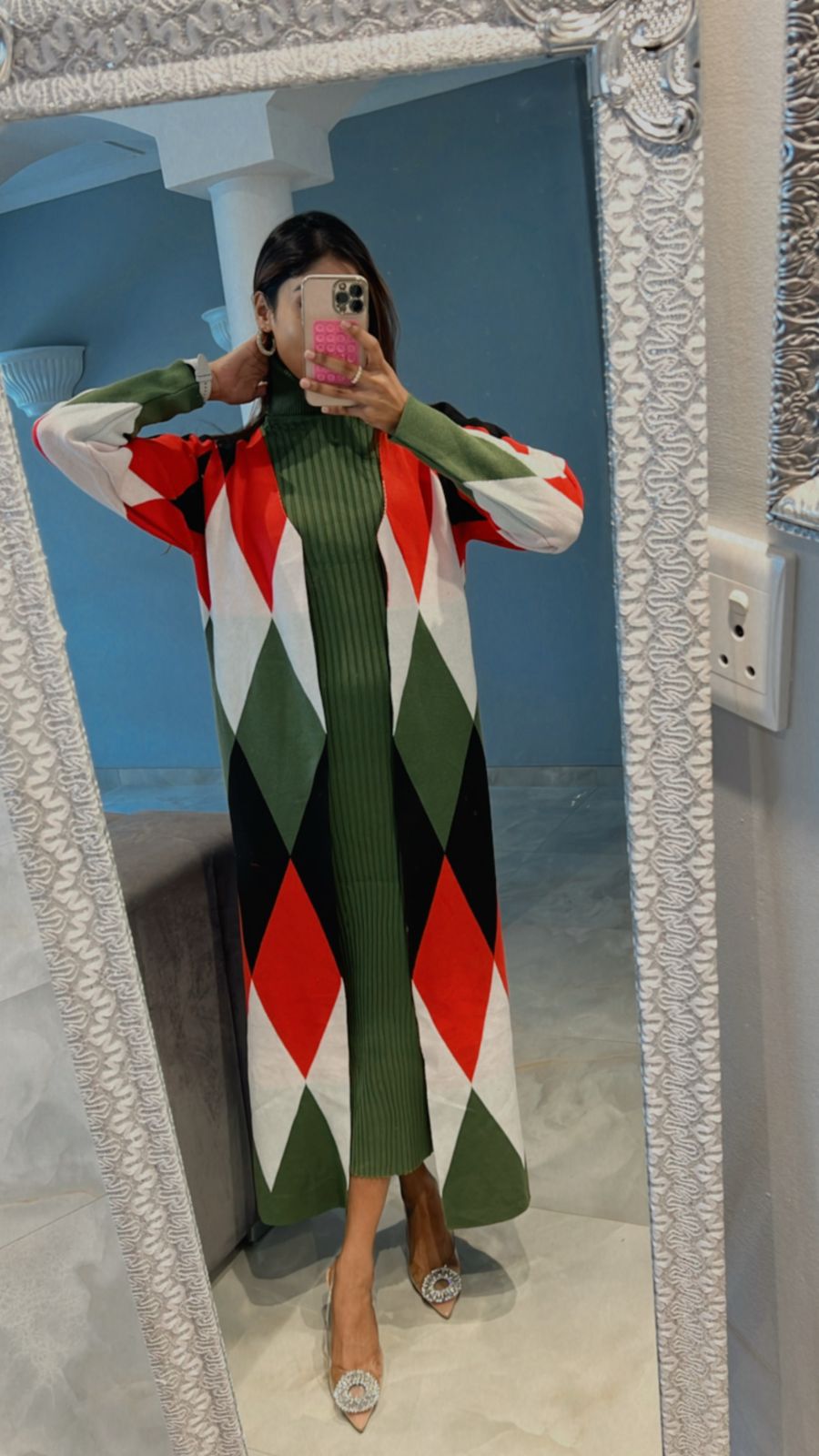 cardigan and long sleeves knit bodycon dress