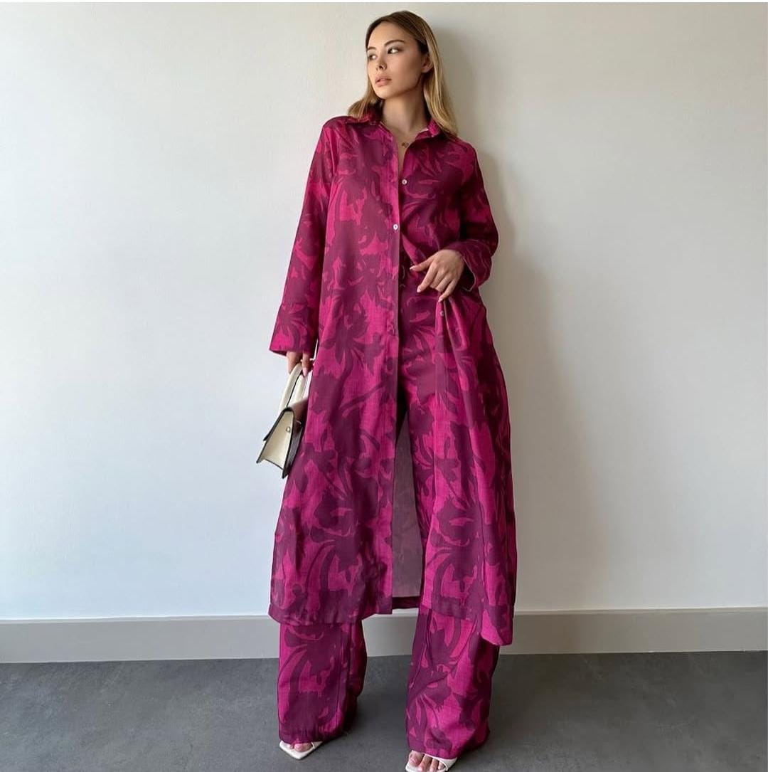 printed modest twin set