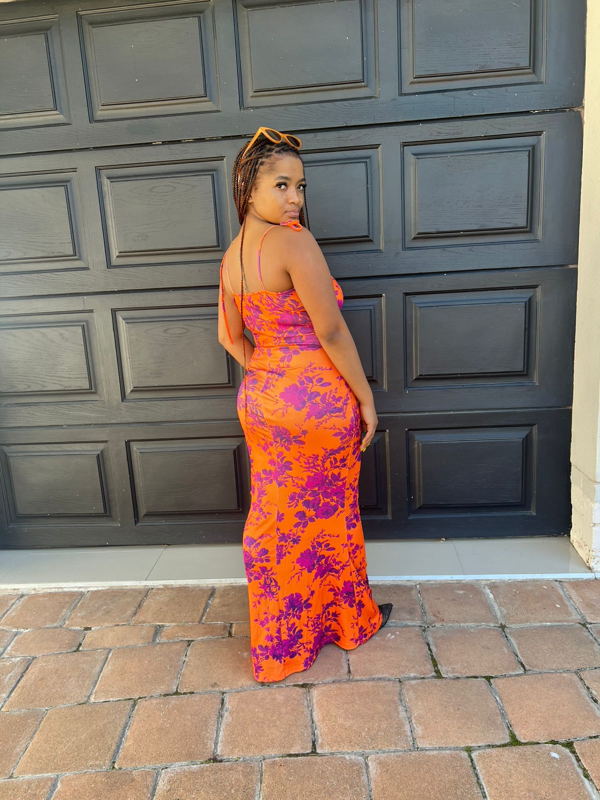 Orange floral bodycon dress