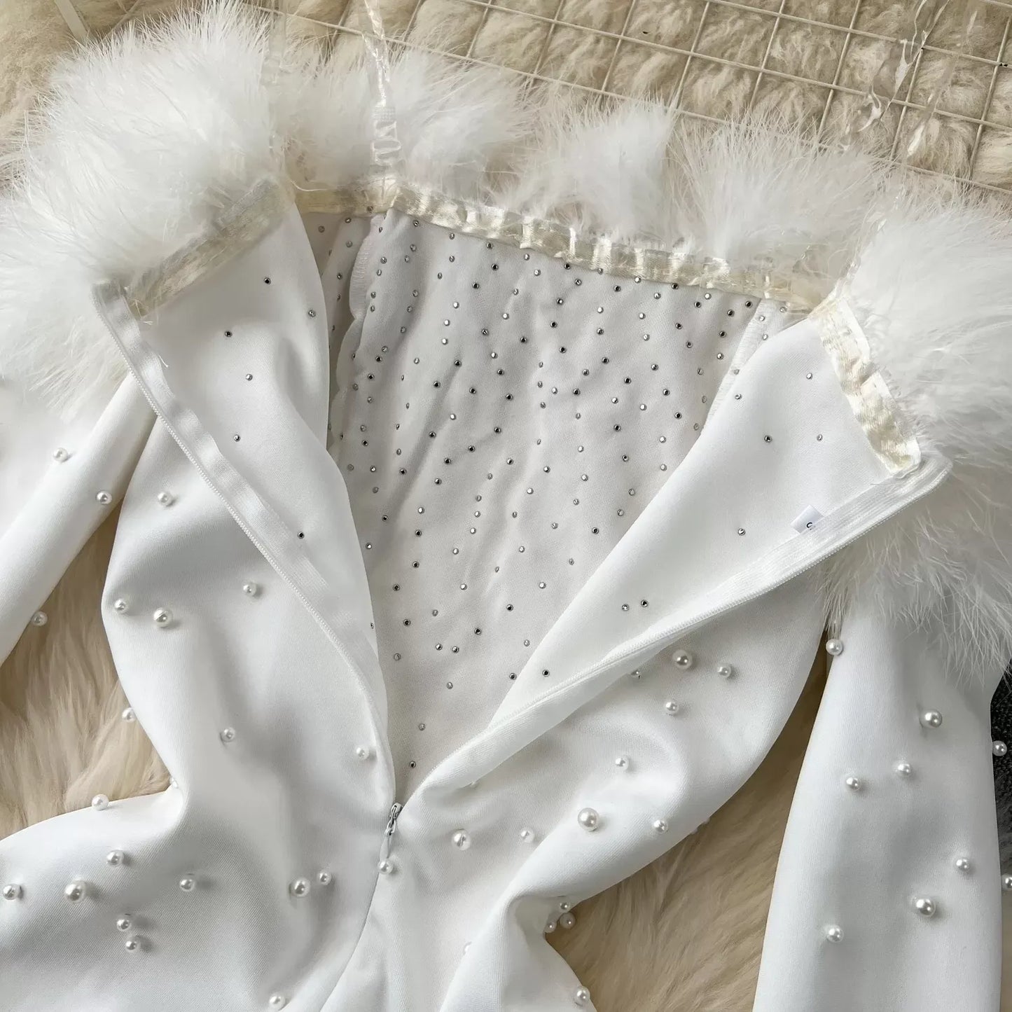off shoulder fur dress