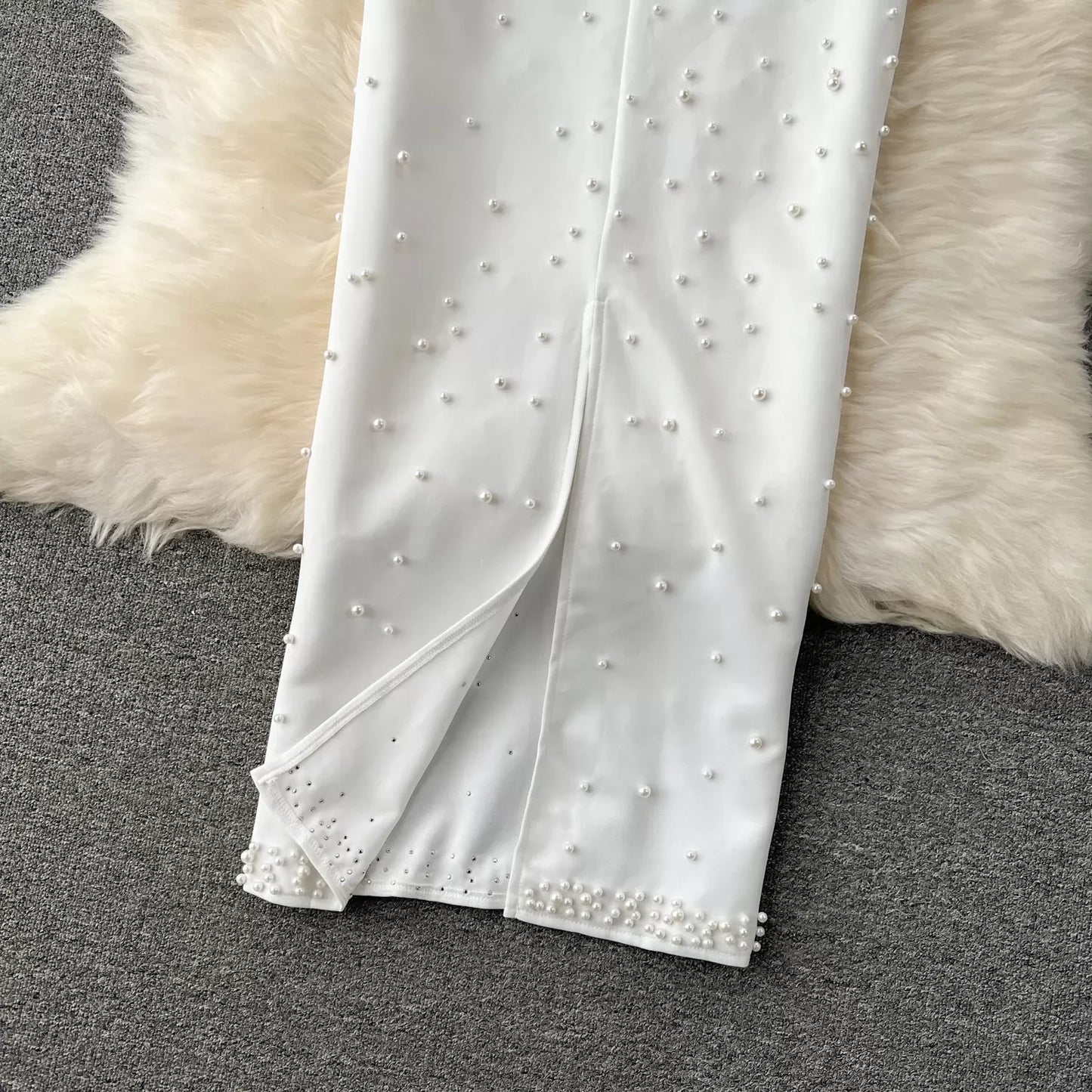 off shoulder fur dress