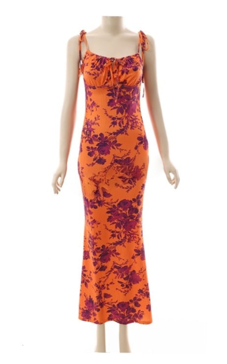 Orange floral bodycon dress