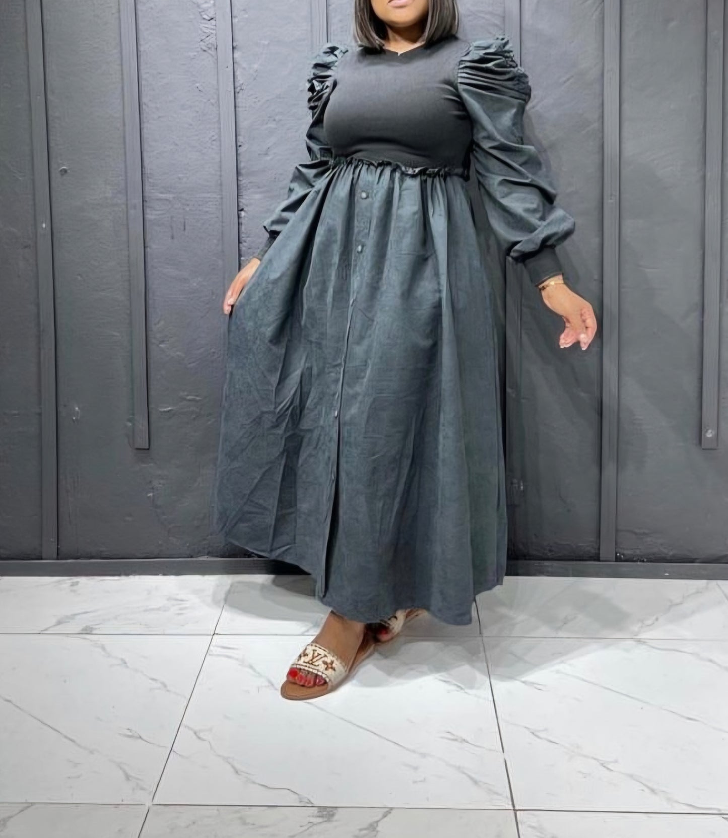 Modest puff sleeve dress