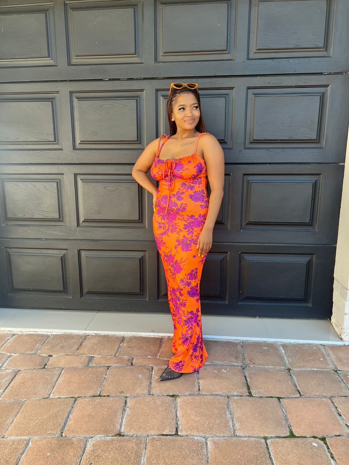 Orange floral bodycon dress