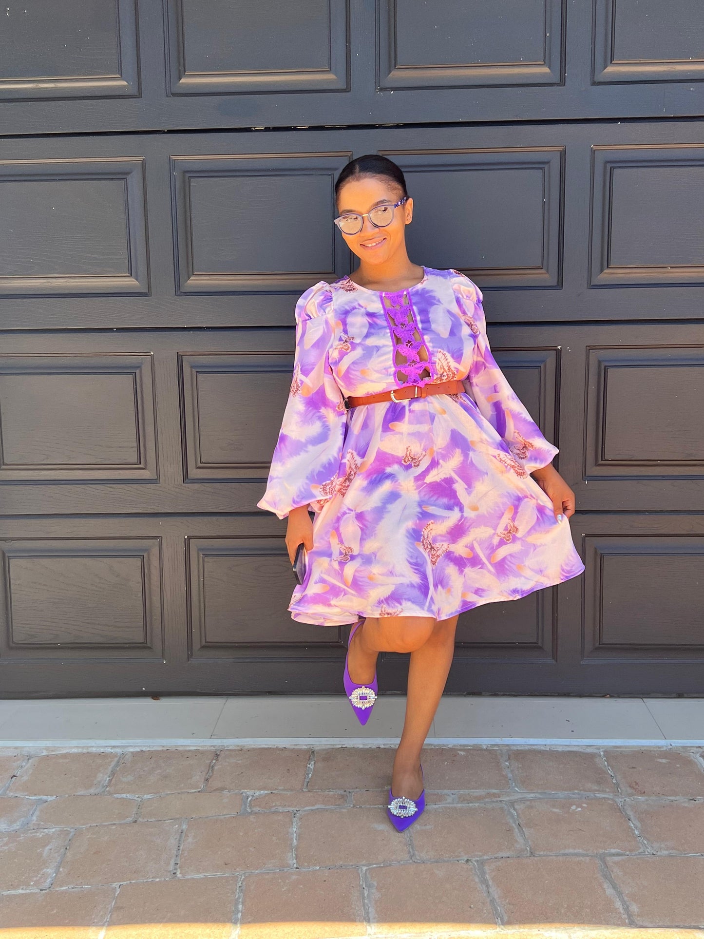 Purple midi beballoon sleeve dress