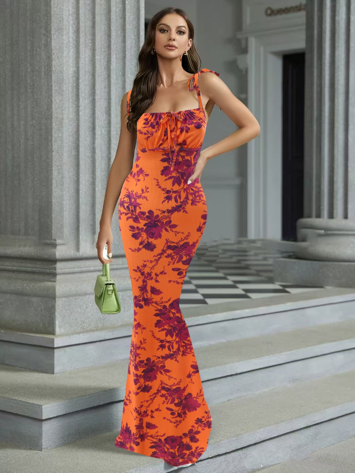 Orange floral bodycon dress