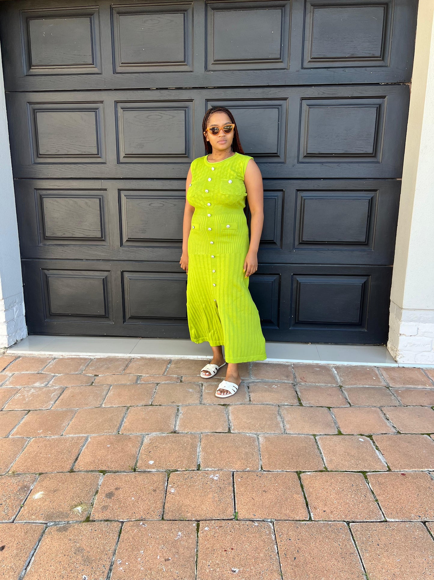 Green knit sleeveless dress