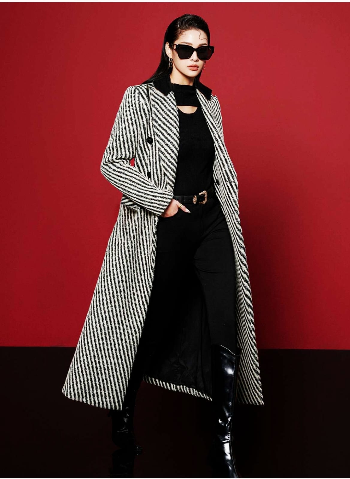 Double button parallel line coats