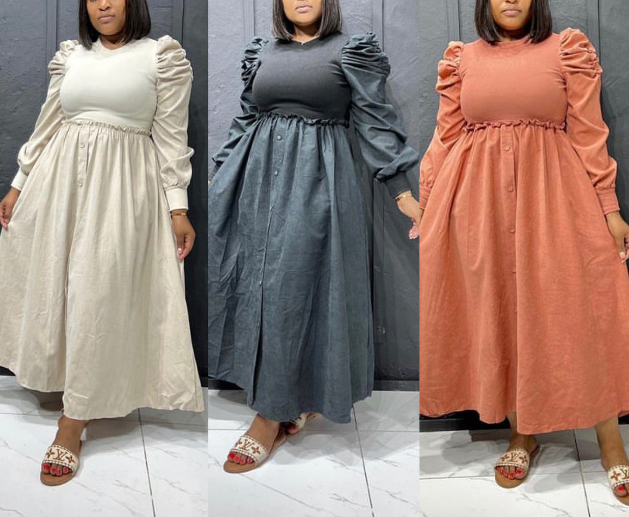 Modest puff sleeve dress
