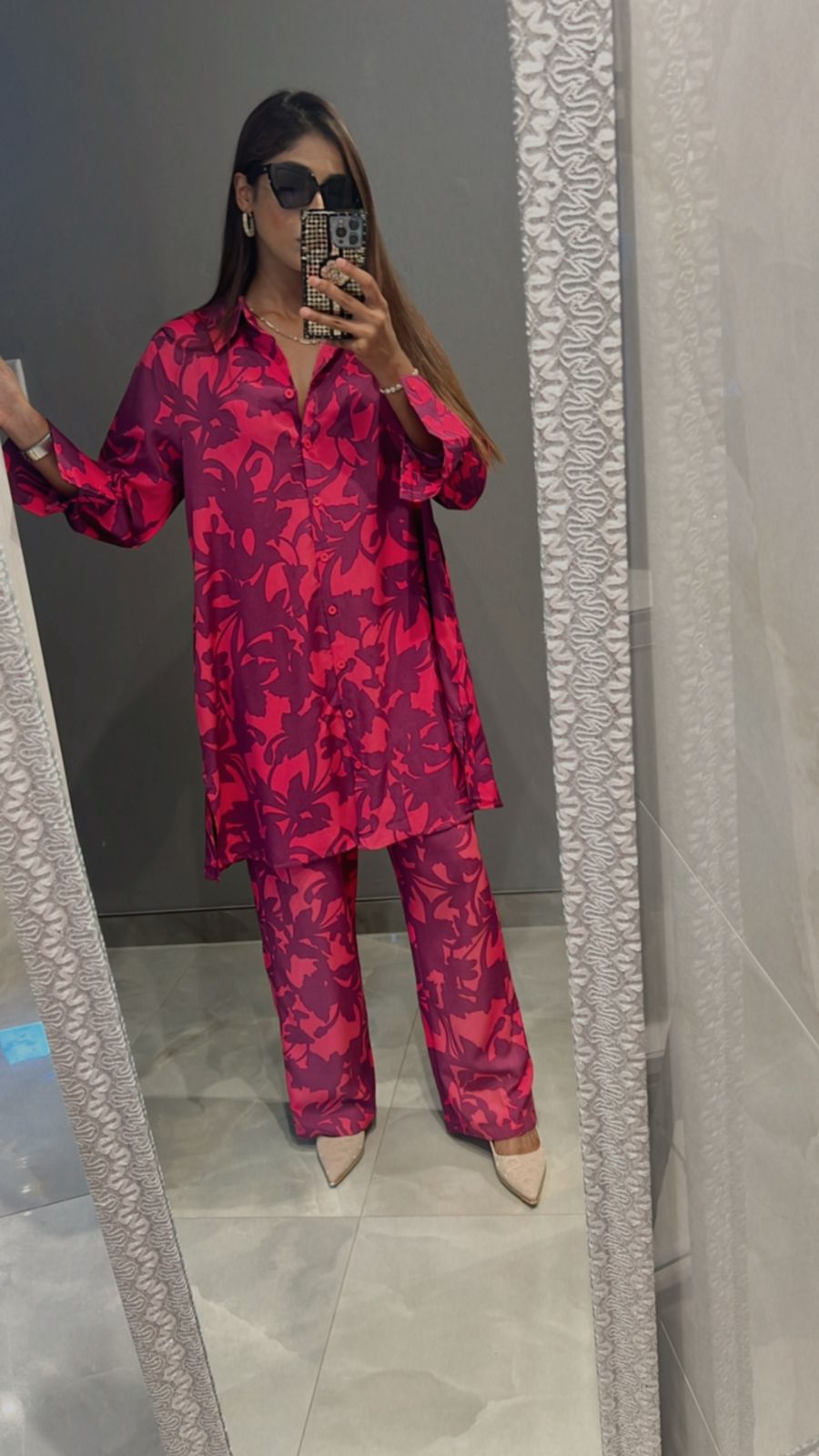 printed modest twin set
